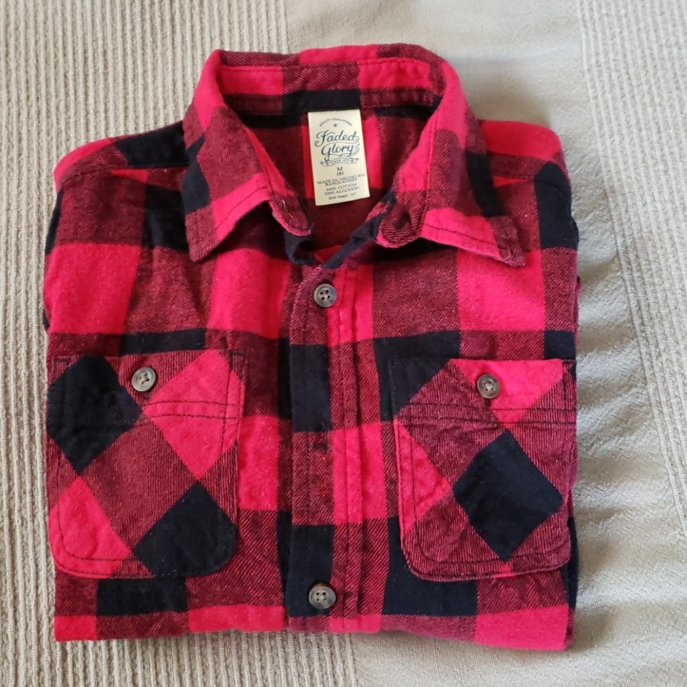 Like new boys red & black checked button-up